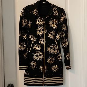 Impression long Black/Gold sweater coat Hoodie with pockets women's size S